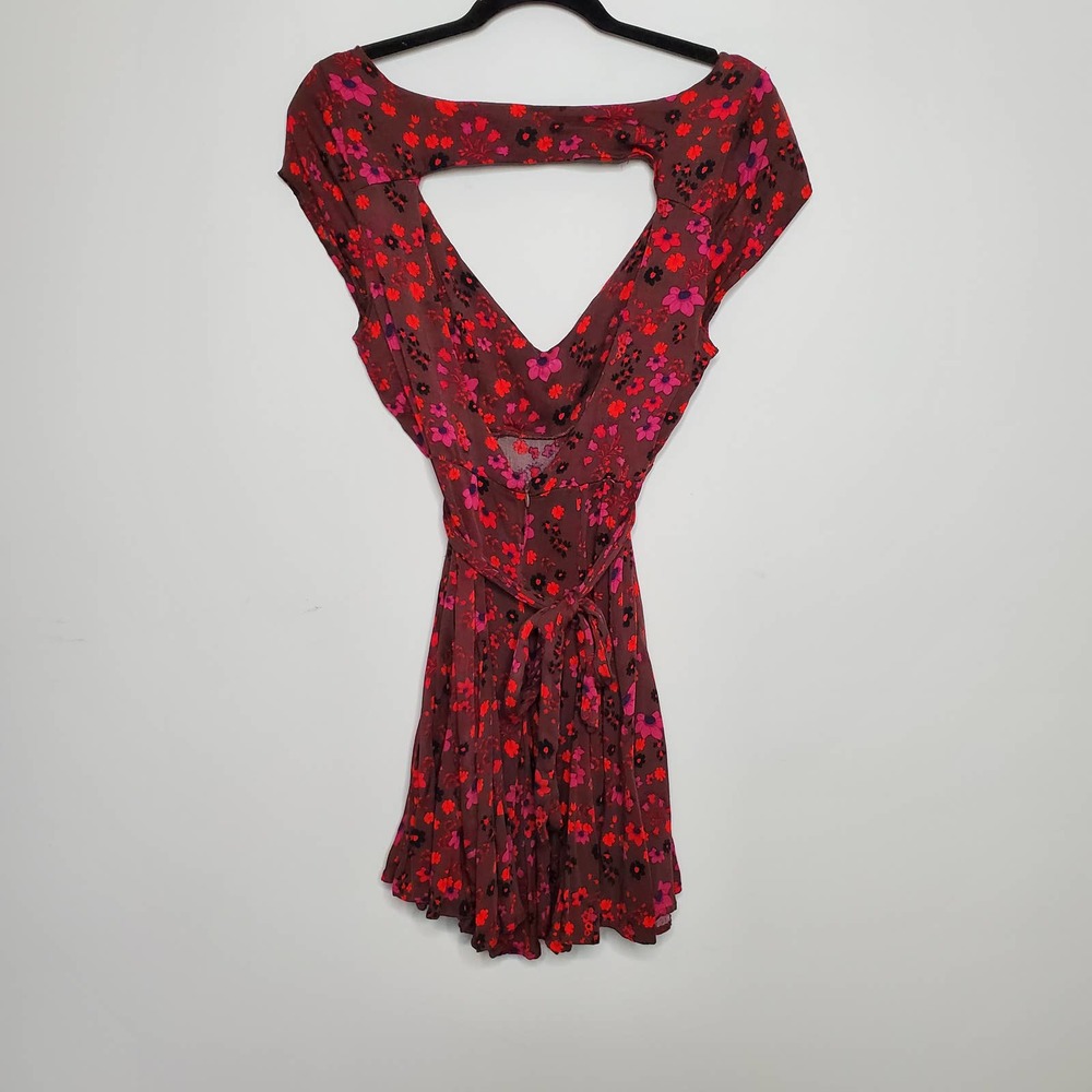 FREE PEOPLE • Red Plum It Takes Two Wrap Front Keyhole Mini Dress Sz M - Picture 8 of 9